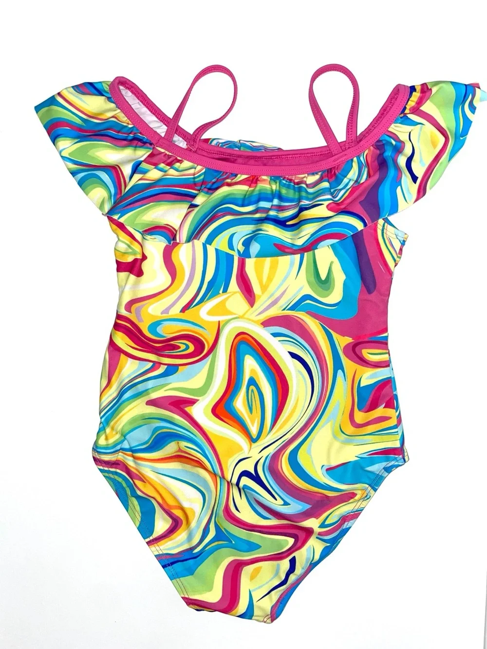 Girls' Pink Multi-Swirl One-Piece Swim with Pink Swim Skirt